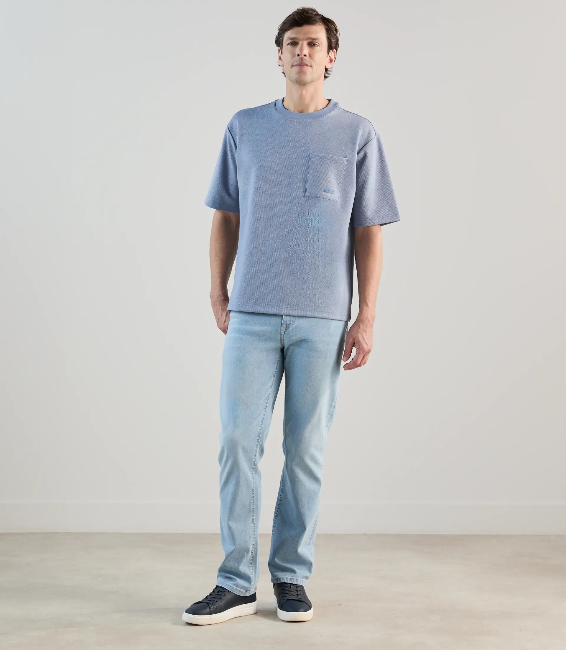 T-shirt col rond en jeu de points indigo - IZAC