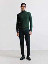 Pull col roulé en laine mérinos vert foncé