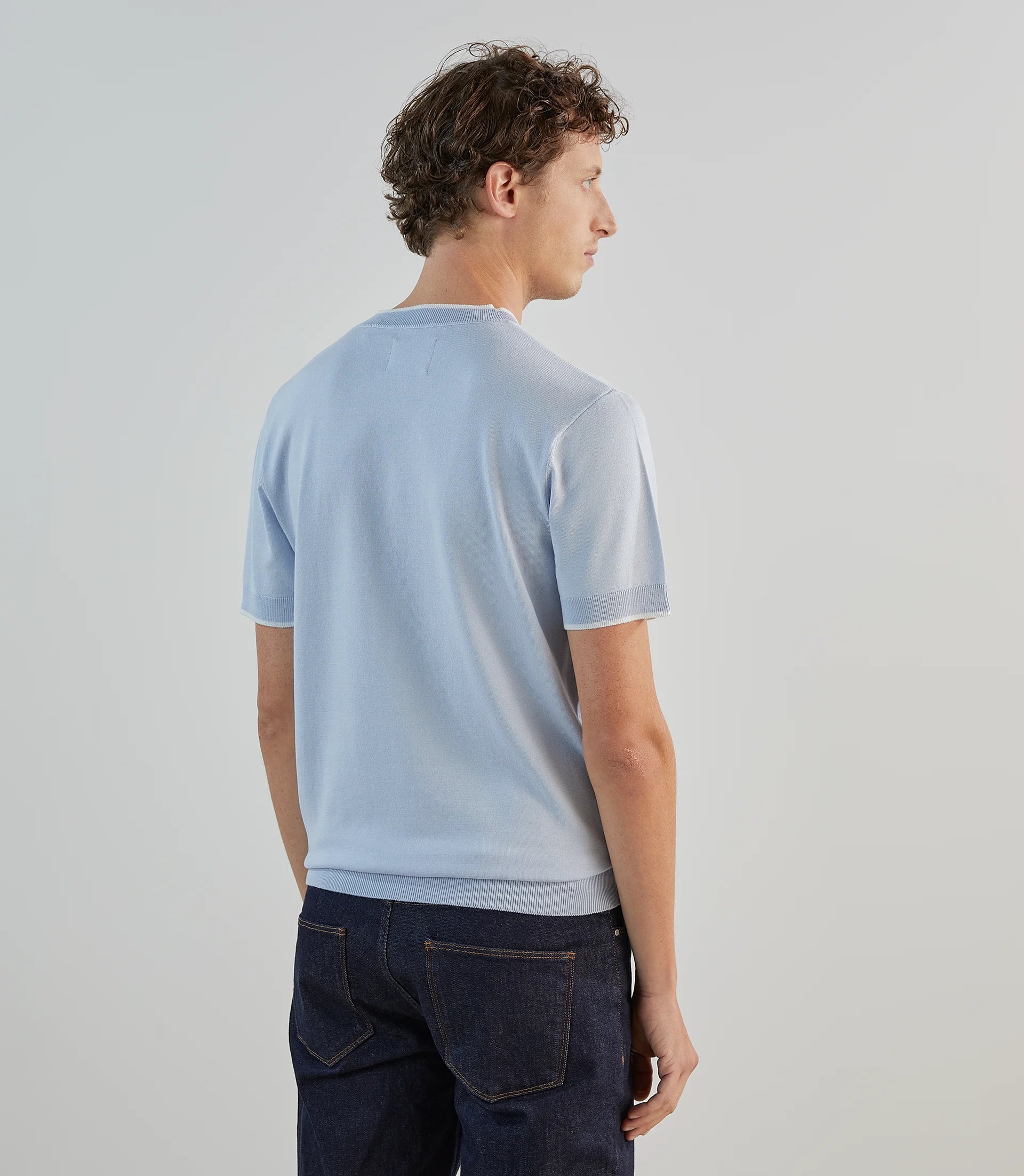 T-shirt à manches courtes en maille bleu ciel - IZAC