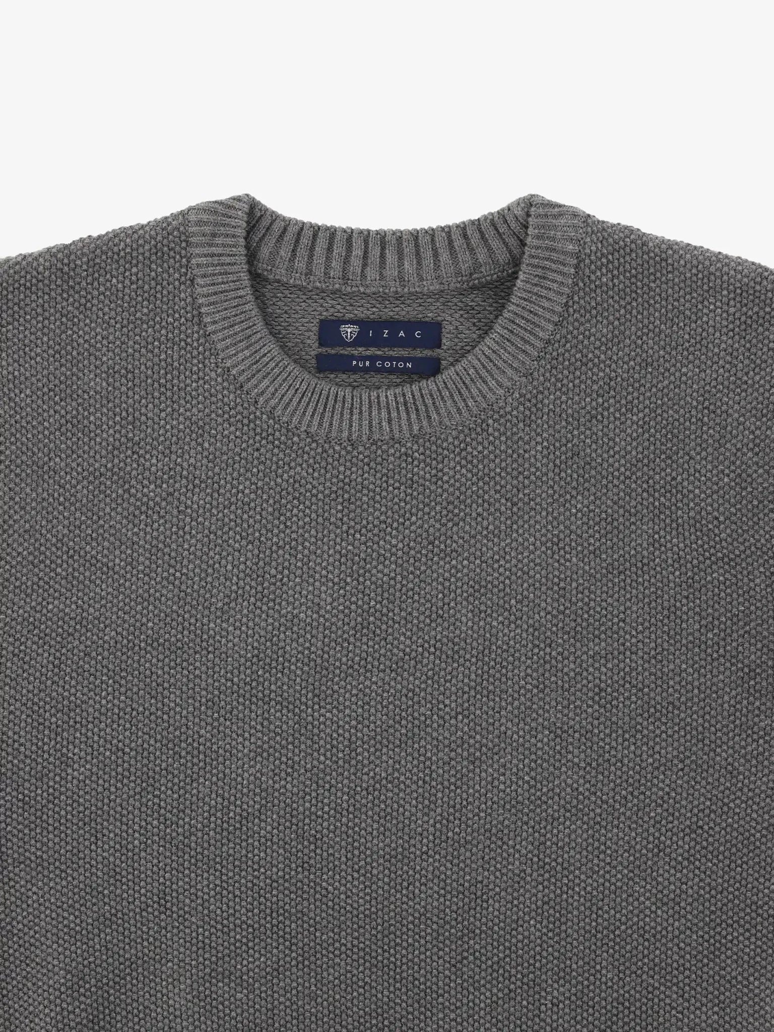 Pull col rond uni jeu de point gris - IZAC
