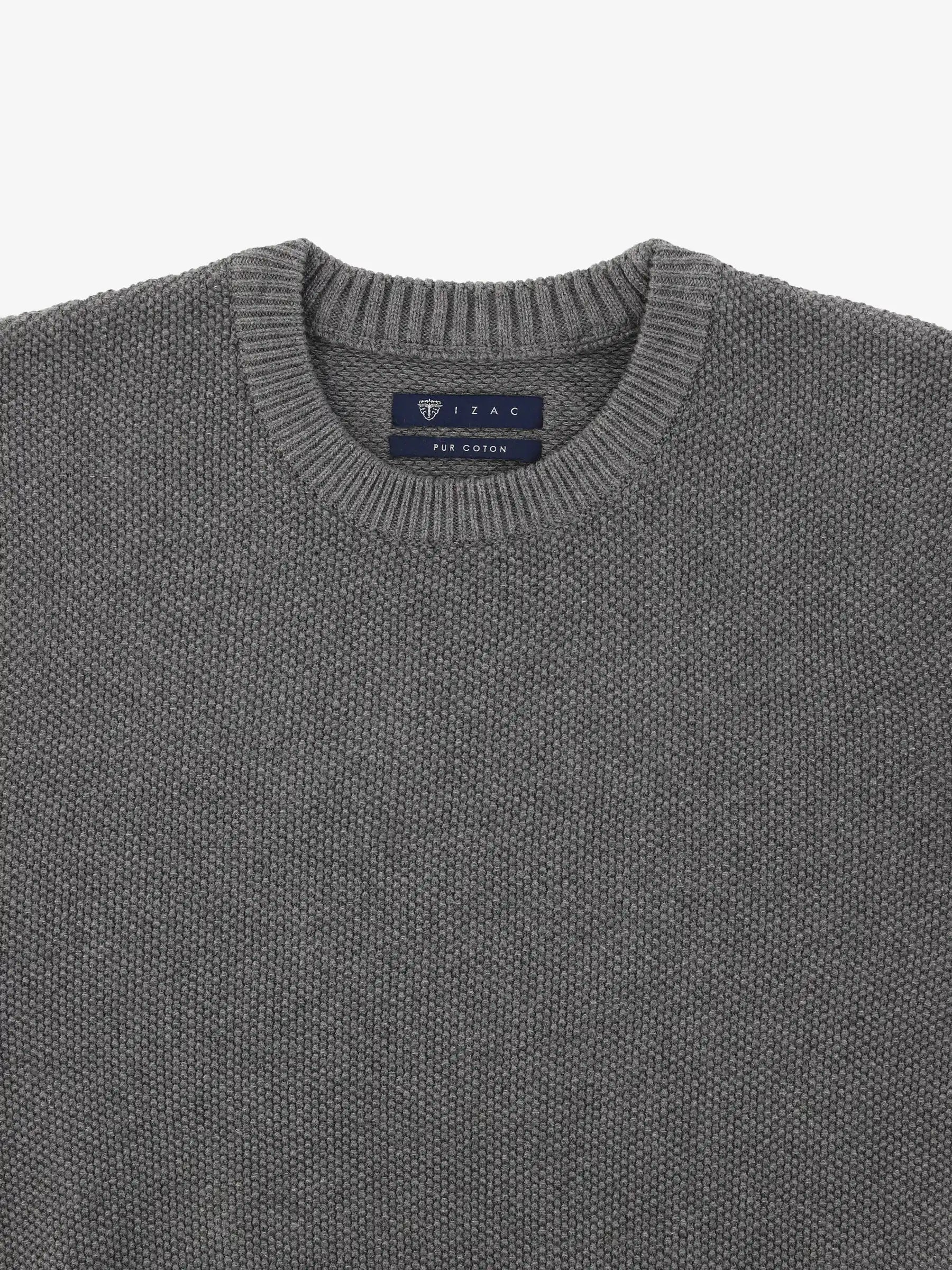 Pull col rond uni jeu de point gris