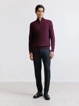 Pull demi-zippé en laine mérinos bordeaux - IZAC