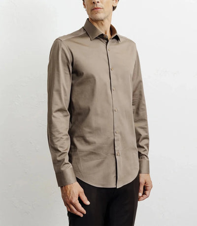 Chemise ville en satin de coton châtain - IZAC