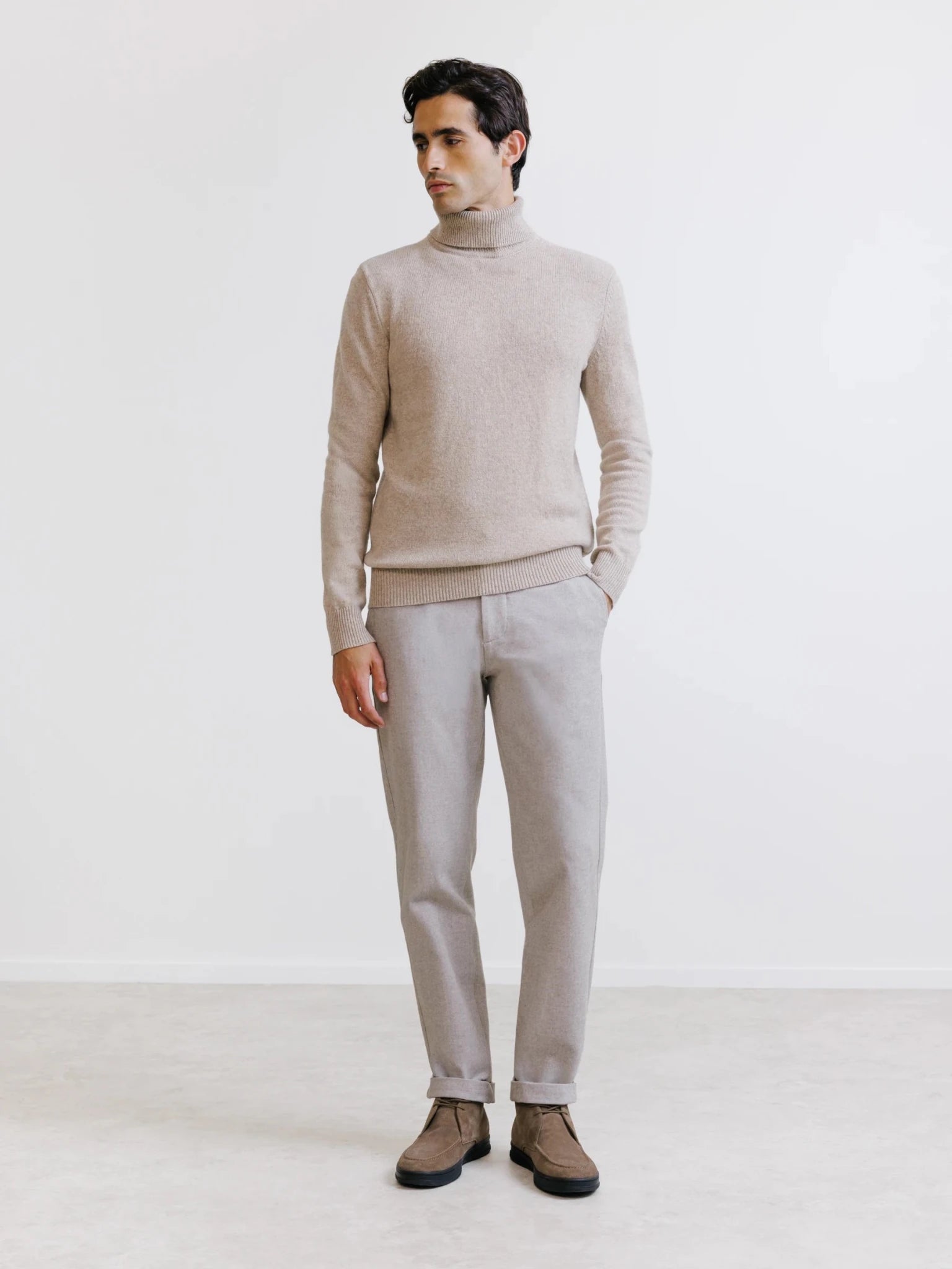 Pull en laine col roulé beige - IZAC