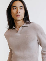Pull à col polo ouvert à jeux de points beige - IZAC