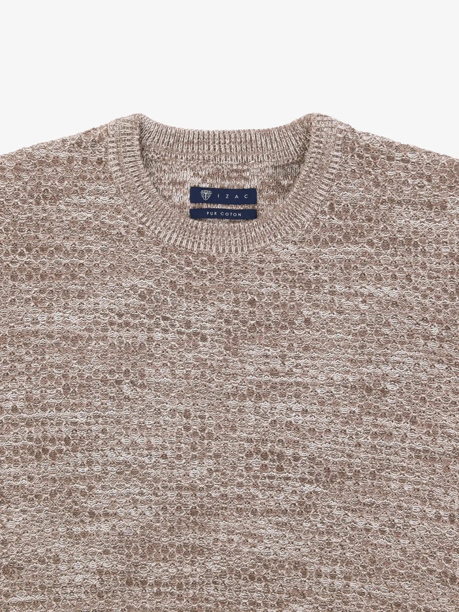 Pull col rond uni jeu de point taupe