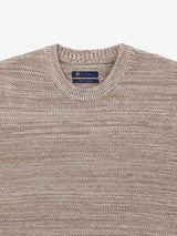 Pull col rond uni jeu de point beige