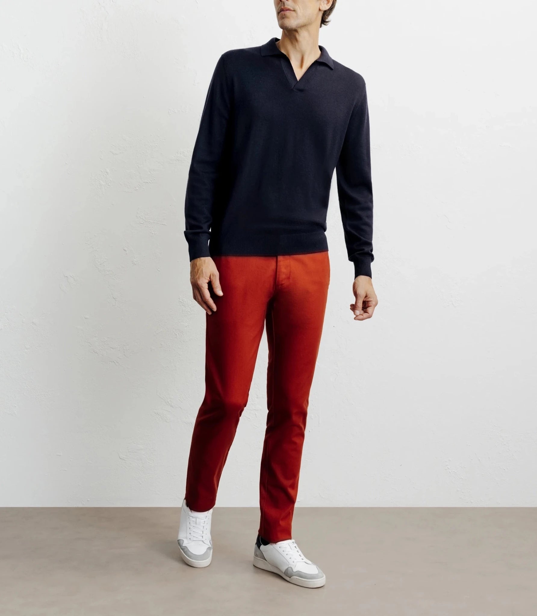Pull col polo en laine mérinos marine - IZAC