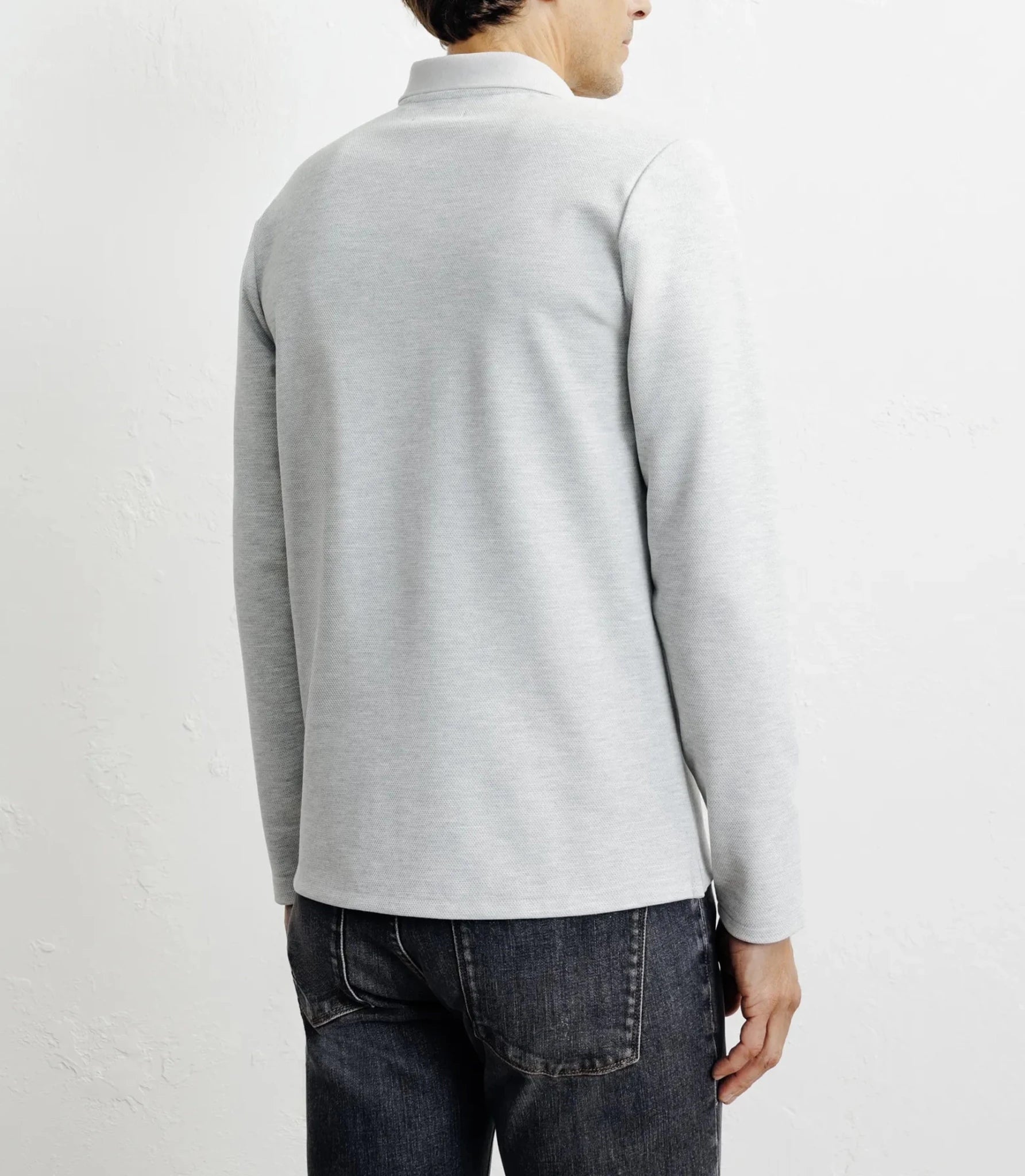 Polo col ouvert manches longues gris chiné - IZAC