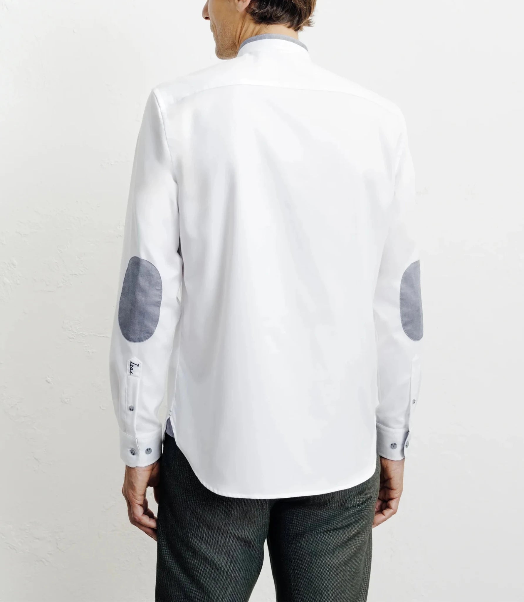 Chemise casual col mao avec coudière contrastée blanche - IZAC