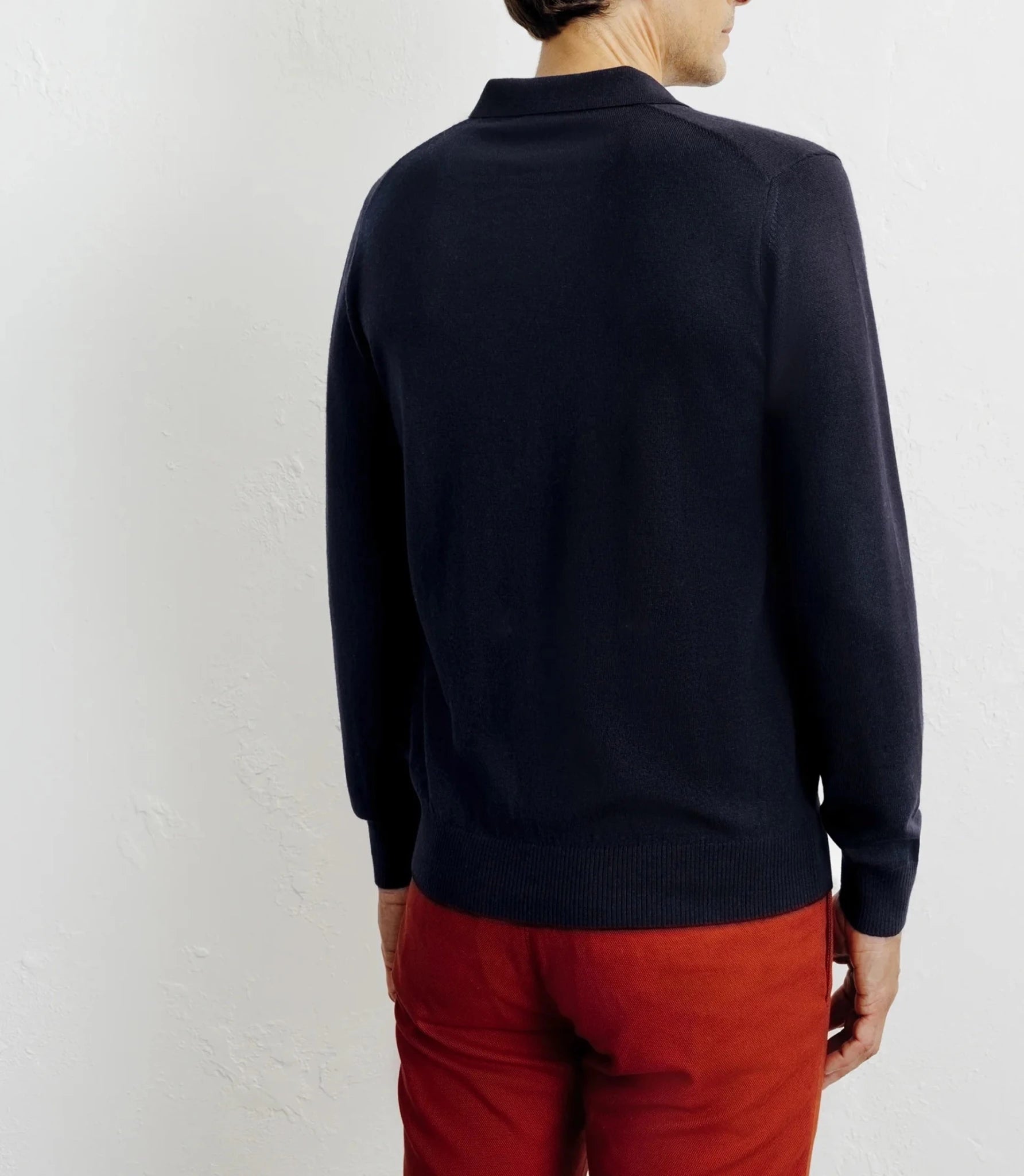 Pull col polo en laine mérinos marine - IZAC