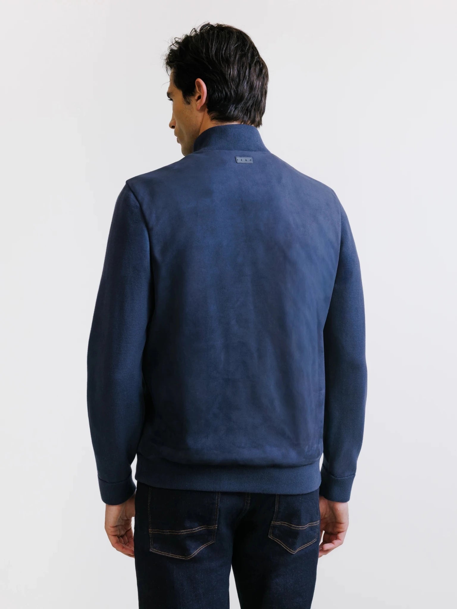 Sweat demi-zippé bi-matière marine - IZAC