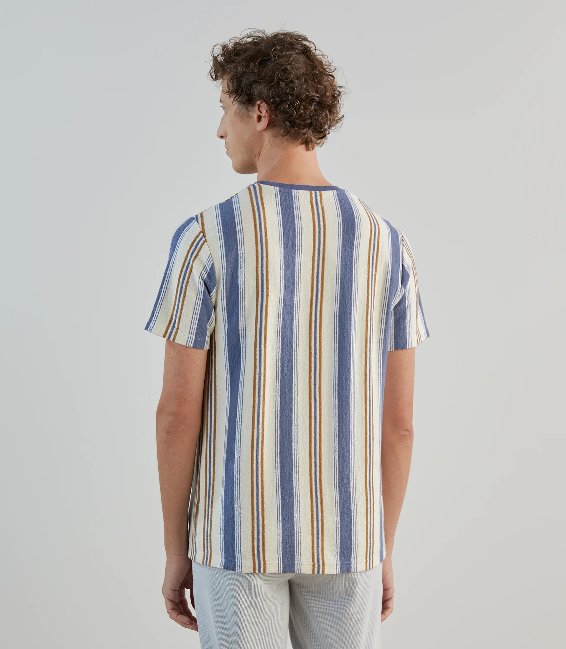 T-shirt à manches courtes rayé écru denim - IZAC