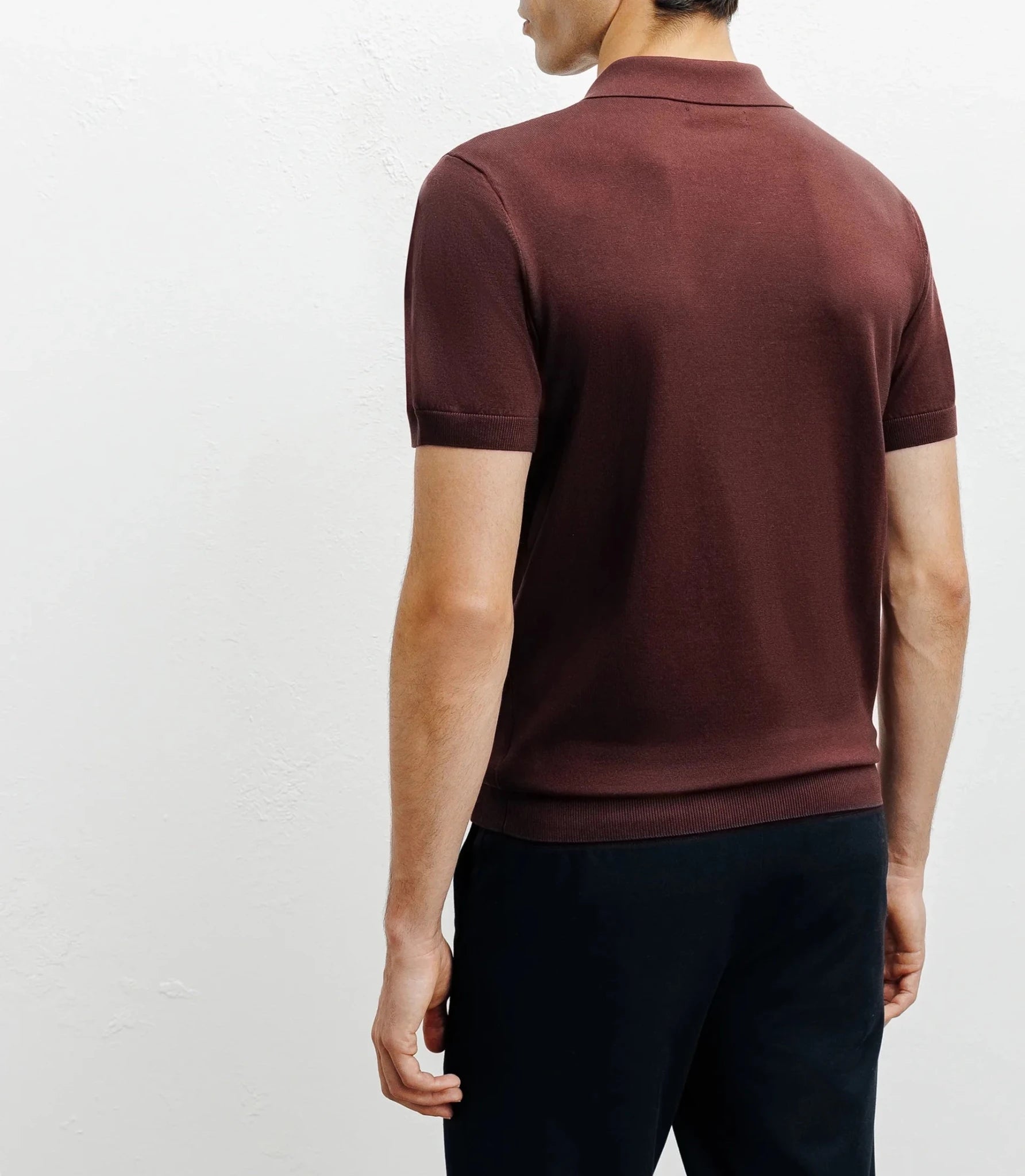 Polo col ouvert en maille bordeaux foncé - IZAC