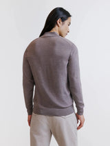 Pull demi-zippé en laine mérinos châtain - IZAC