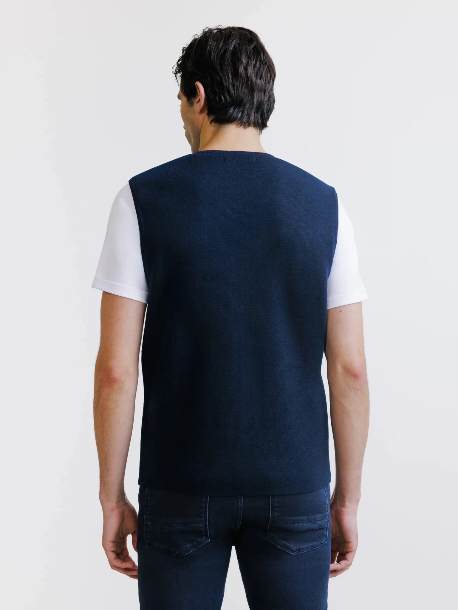 Gilet sans manche en maille marine - IZAC