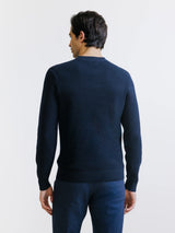 Pull col rond à jeu de points marine