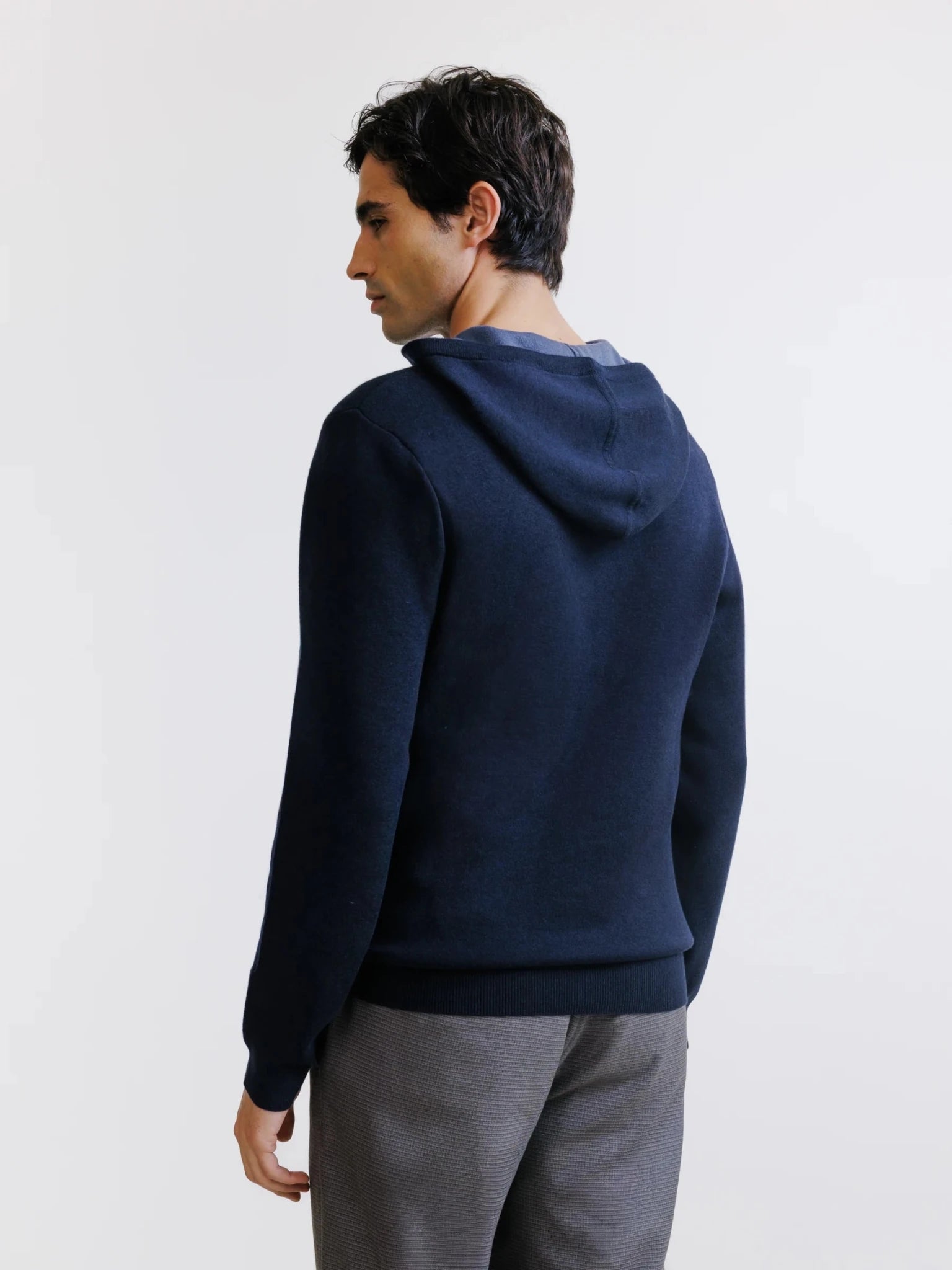 Hoodie en maille à capuche demi-zippé marine - IZAC