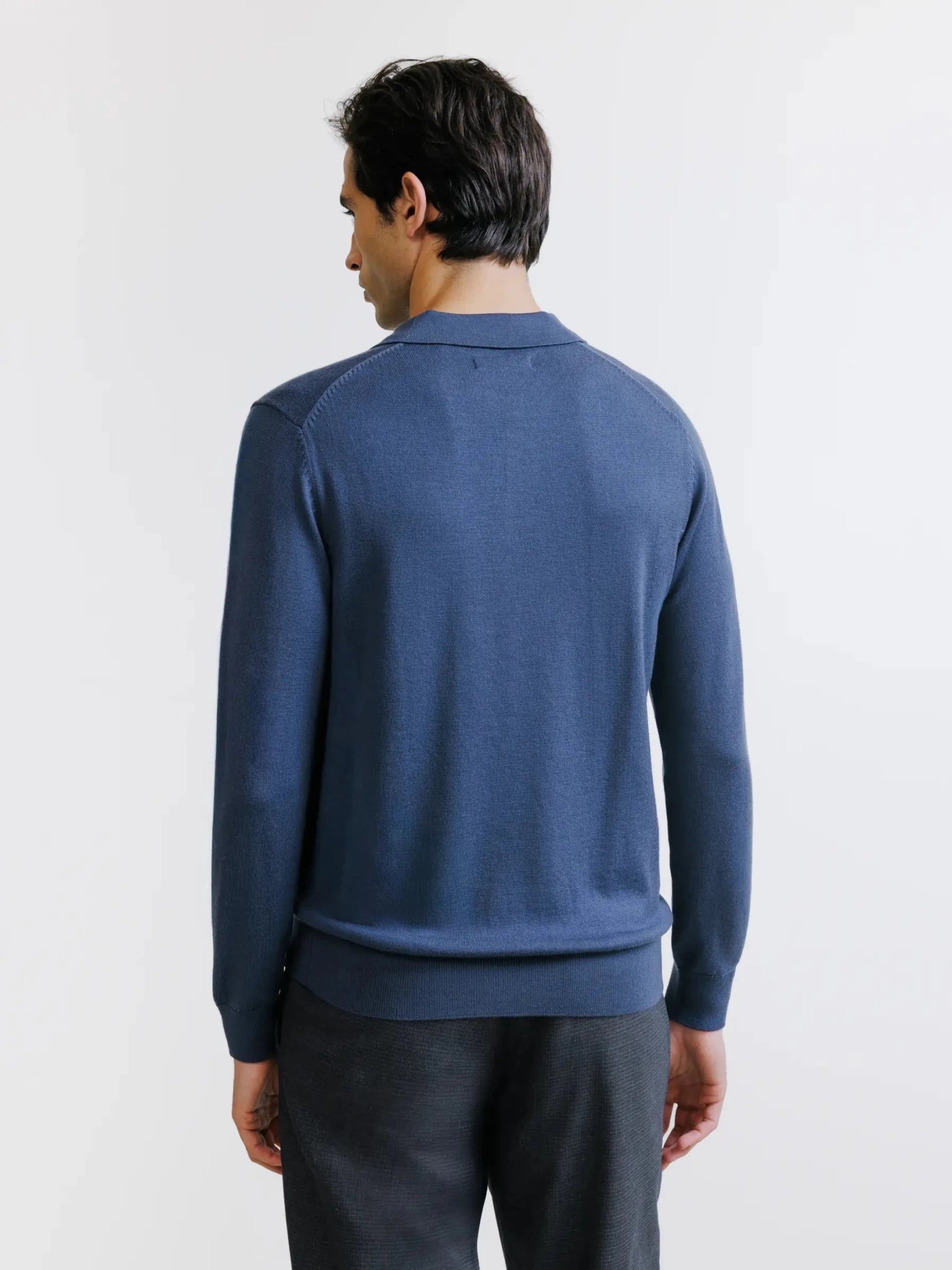Pull col polo en laine mérinos bleu gris - IZAC