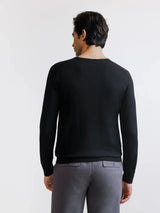 Pull col V en laine mérinos noir - IZAC
