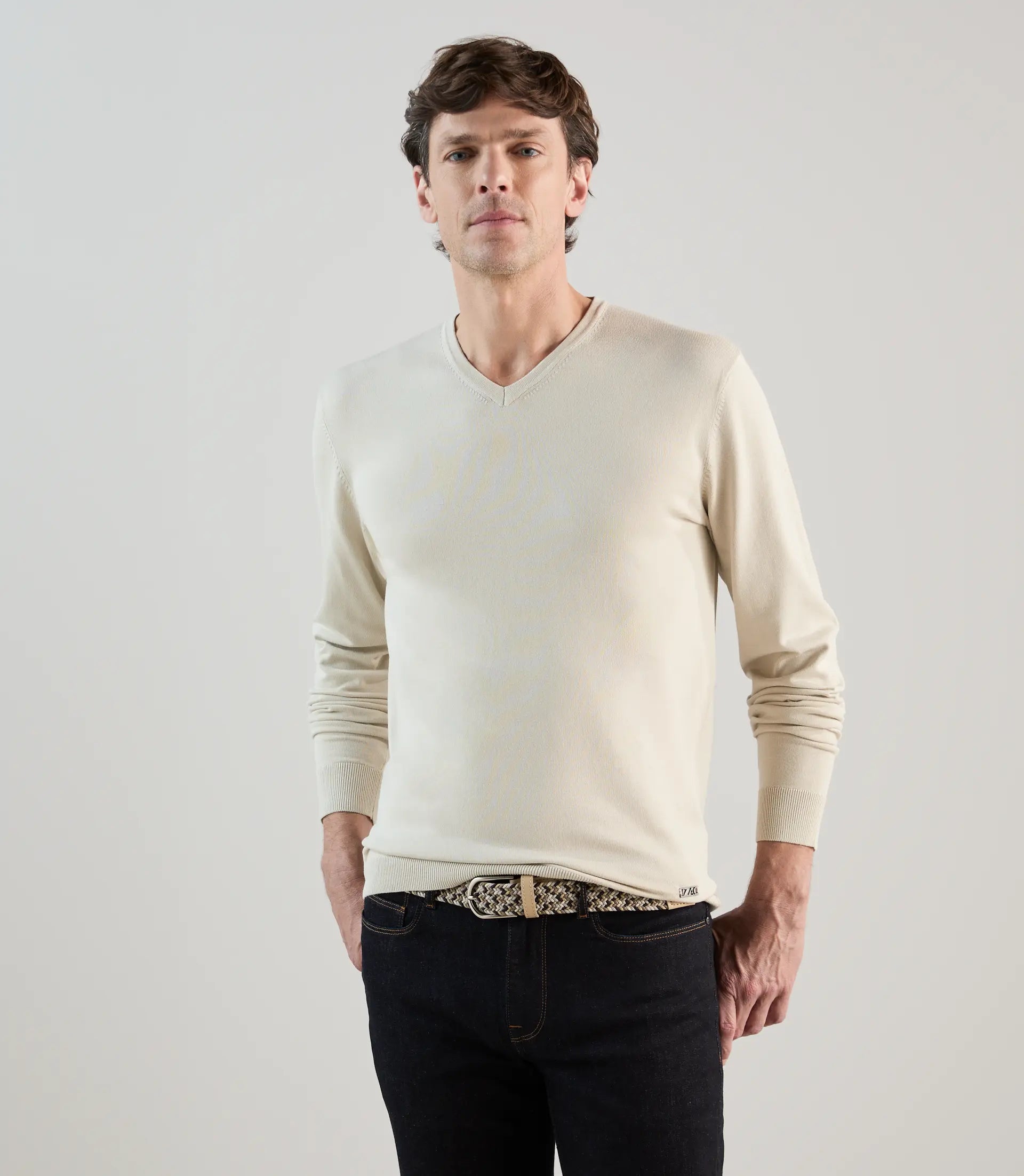 Pull col v beige clair - IZAC