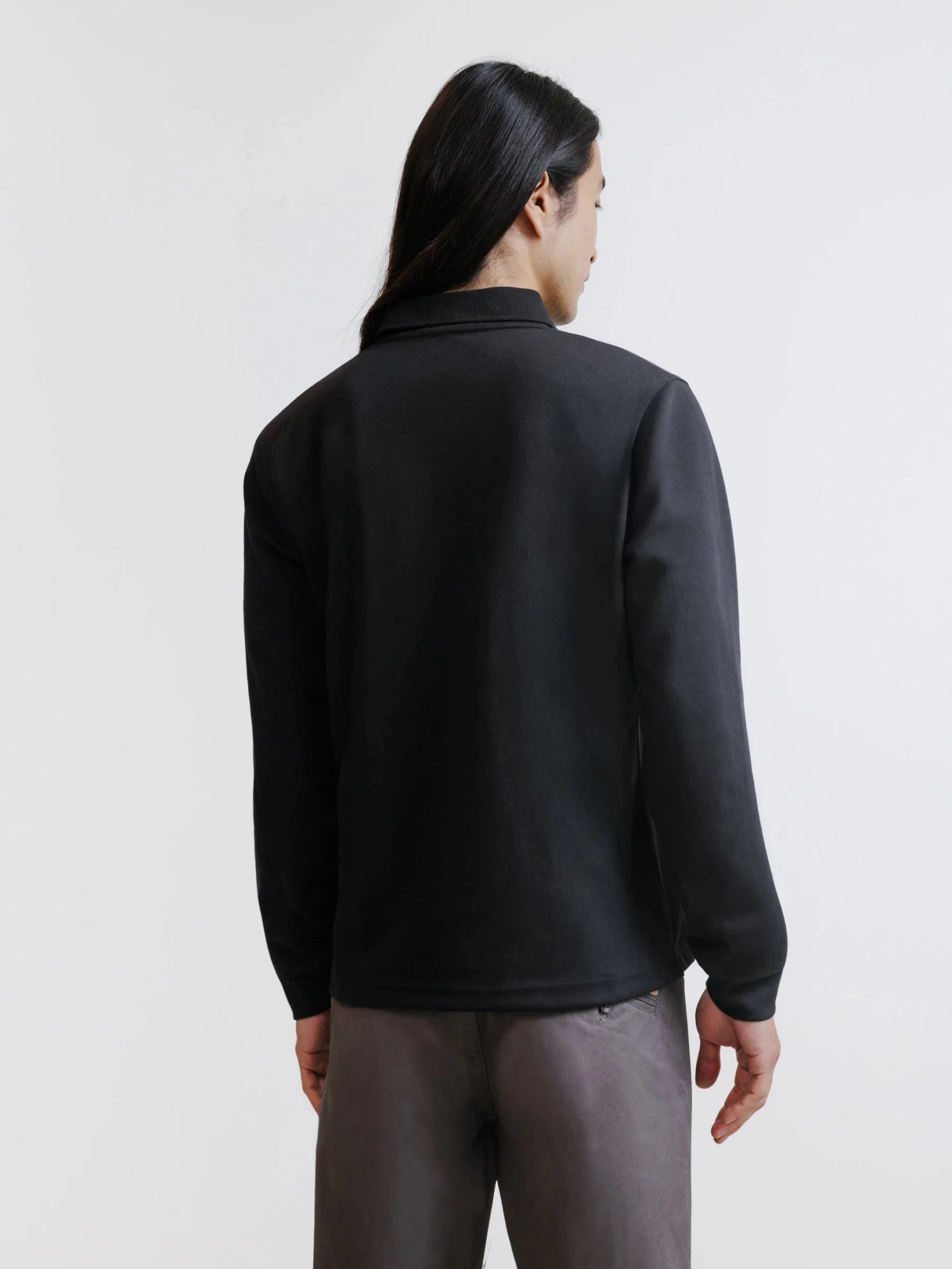 Polo manches longues col boutonné noir - IZAC