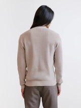 Pull col rond à jeu de points beige