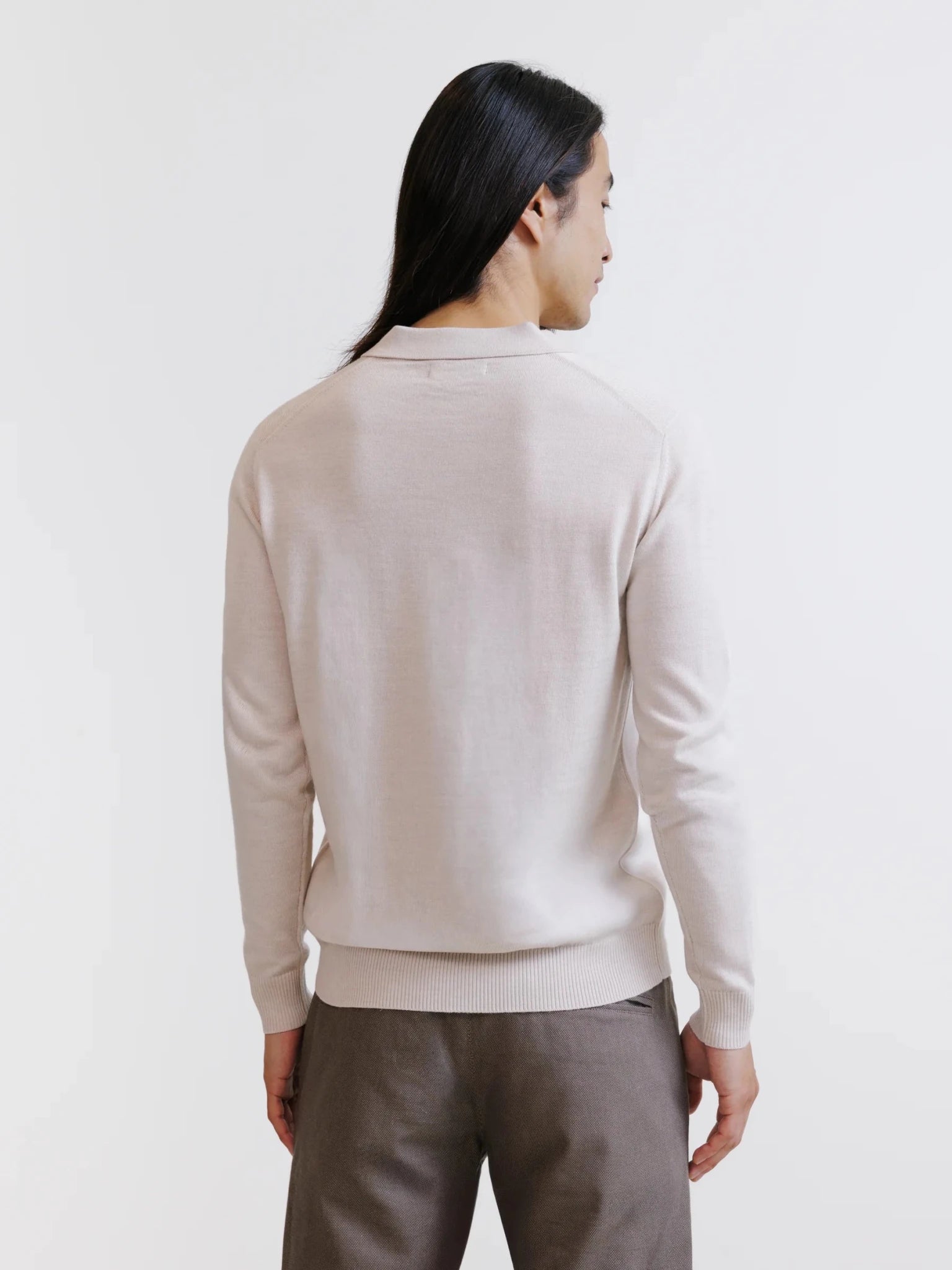 Pull col polo en laine mérinos beige clair - IZAC