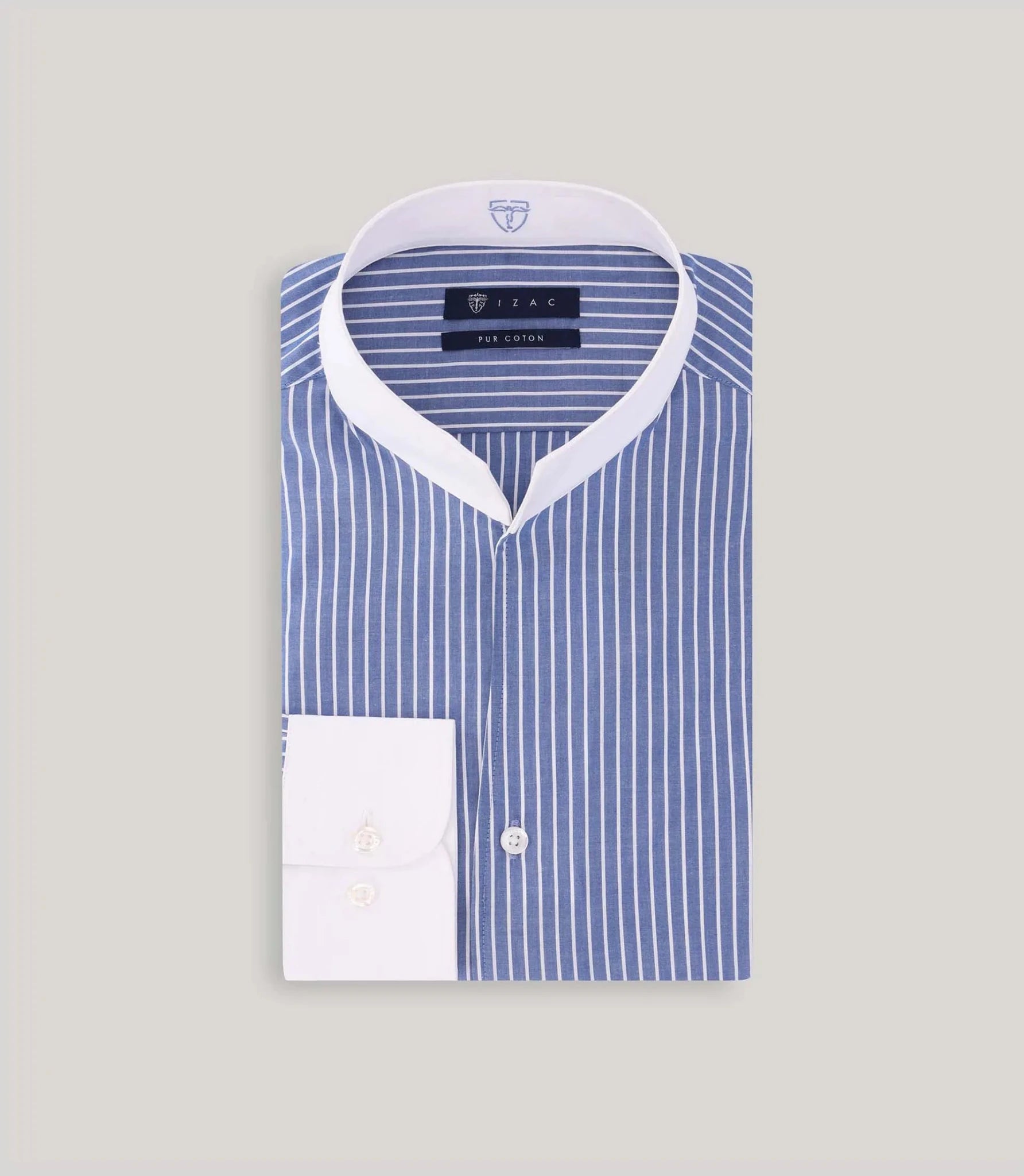 Chemise col philosophe bleue - IZAC