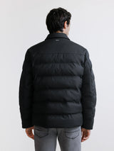 Black short down jacket with shirt collar