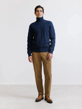 Pull col roulé en maille torsadée marine - IZAC