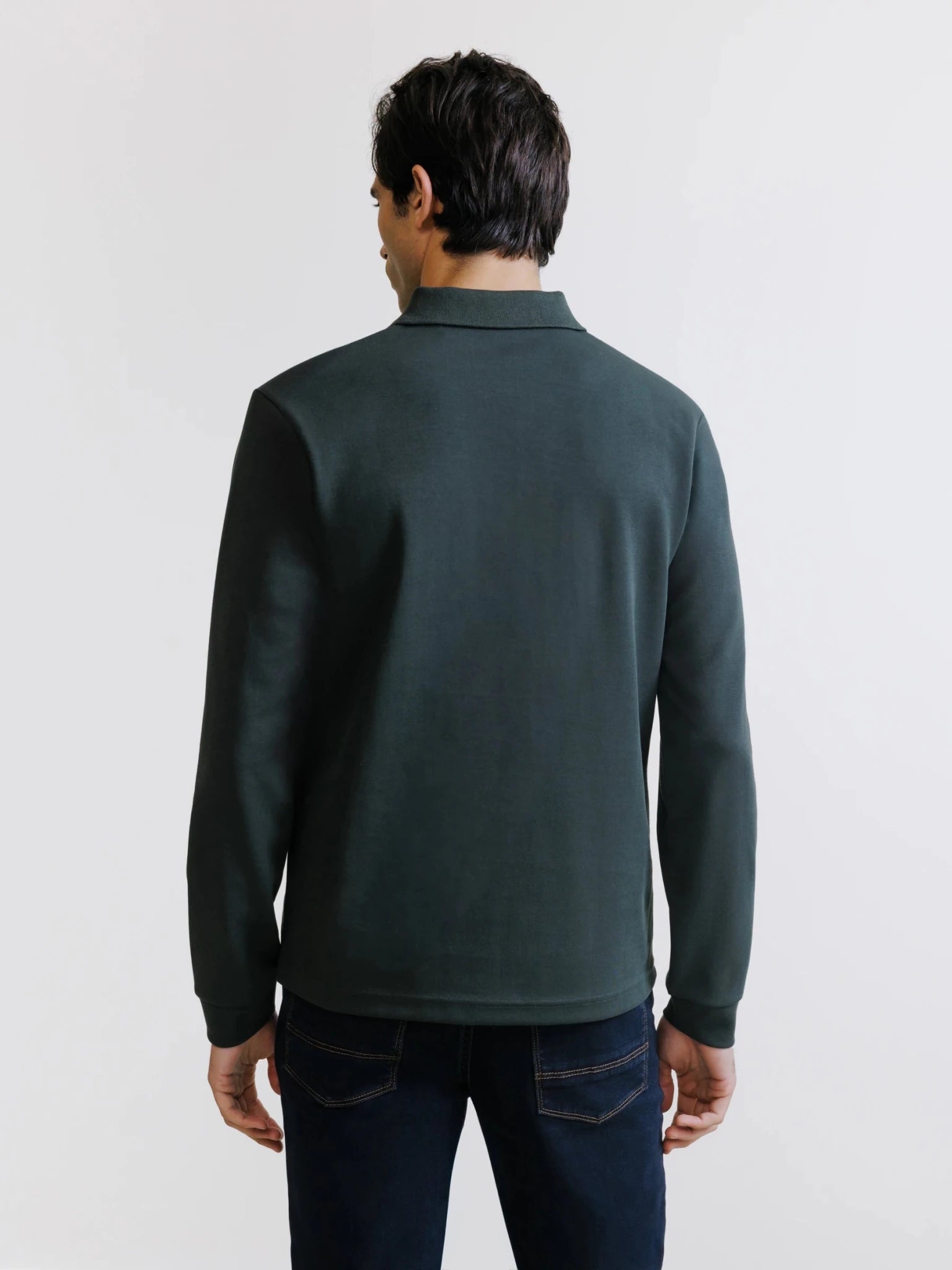 Polo manches longues col boutonné kaki foncé - IZAC