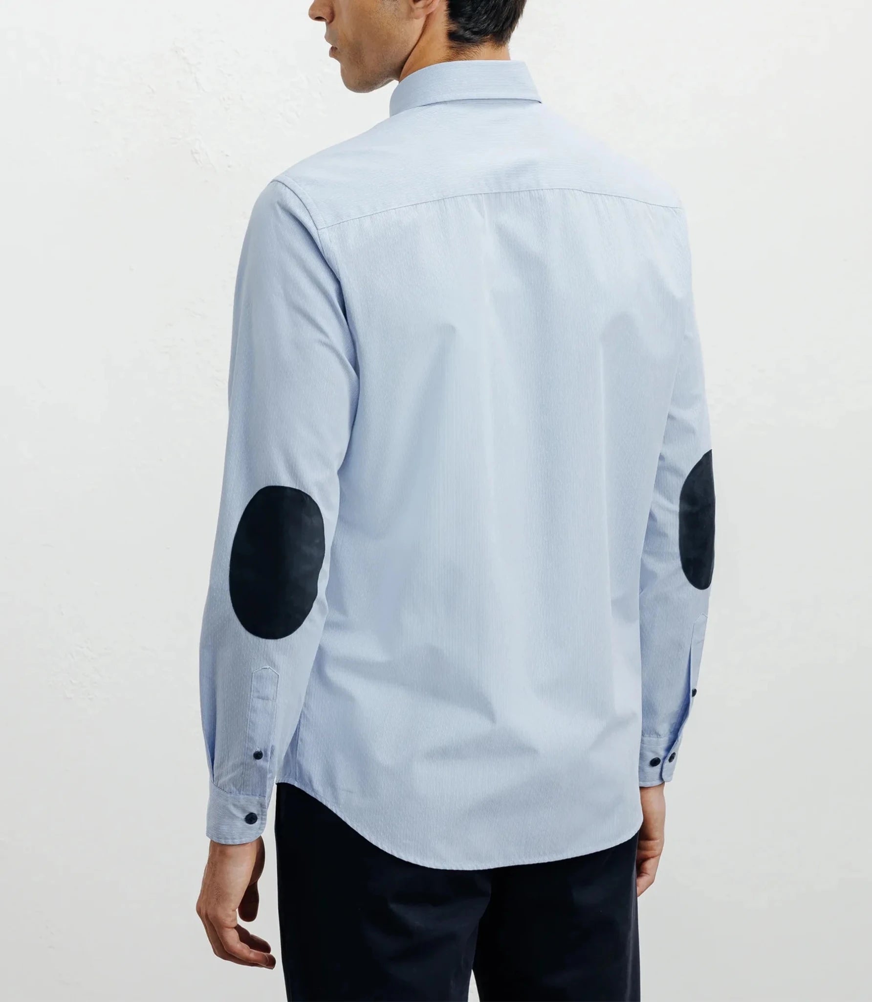 Chemise casual bleue avec des coudières en suède marine - IZAC