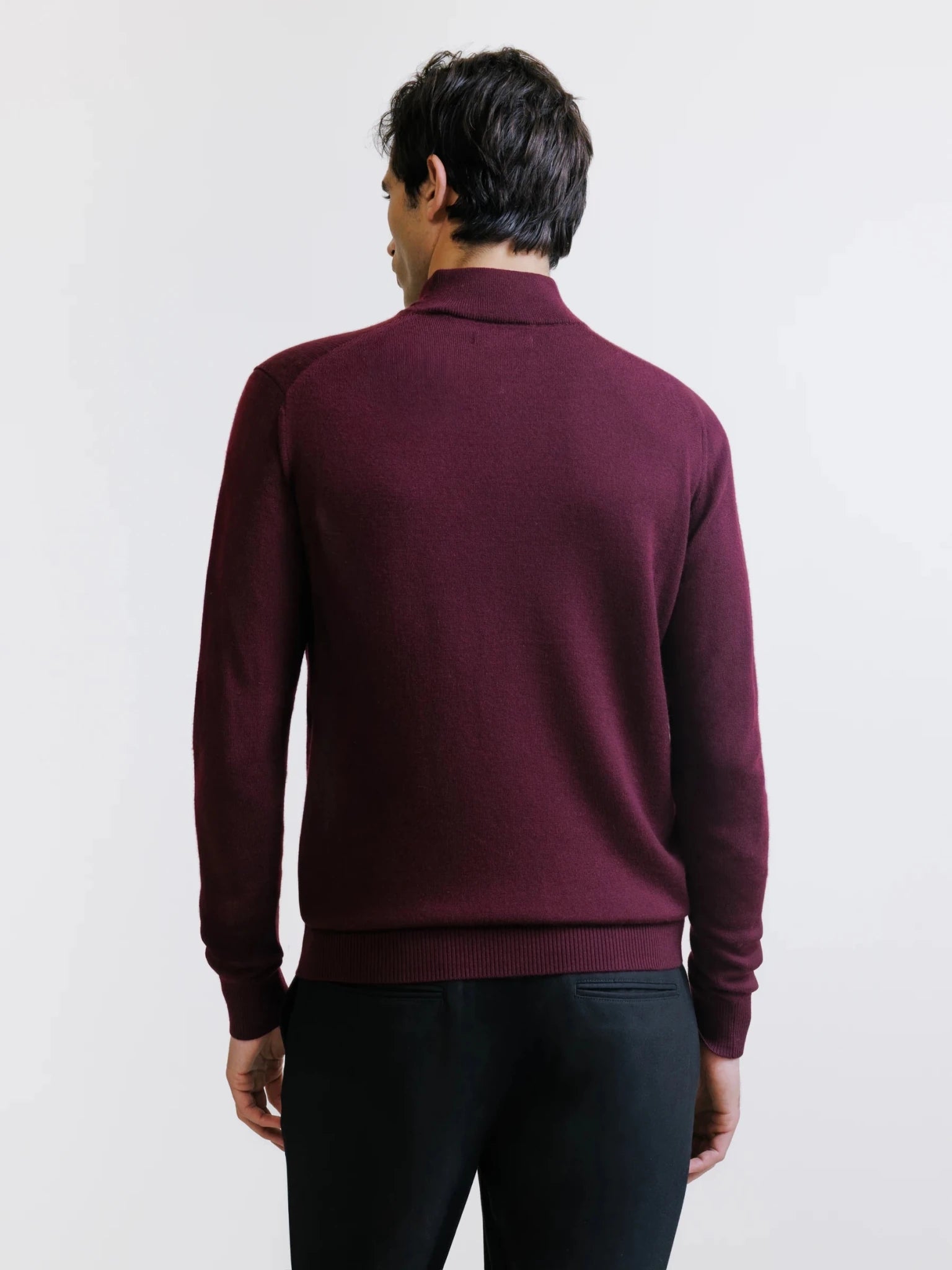 Pull demi-zippé en laine mérinos bordeaux - IZAC