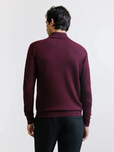 Pull demi-zippé en laine mérinos bordeaux - IZAC
