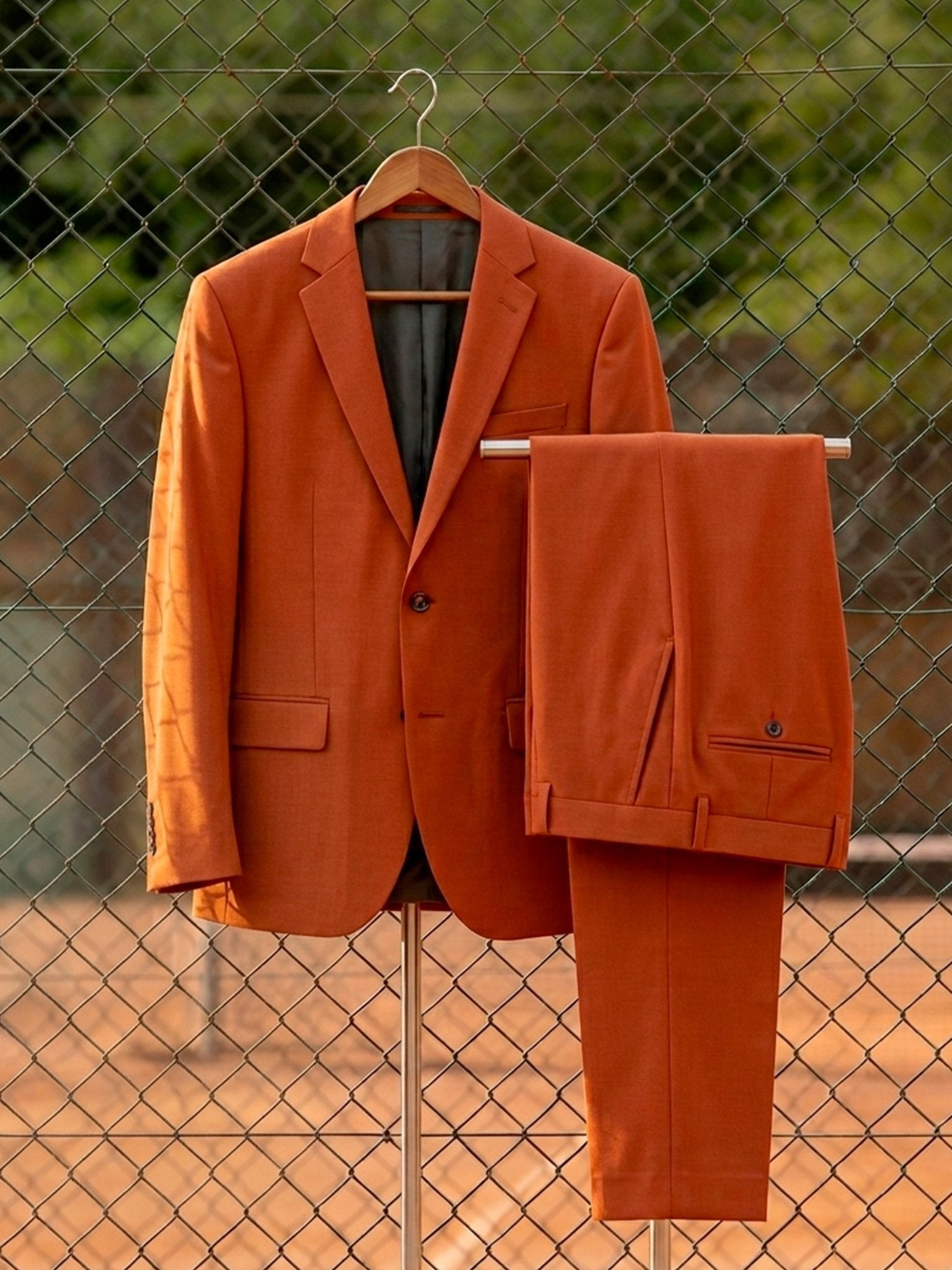 Costume 2 boutons en laine majoritaire terracotta - IZAC