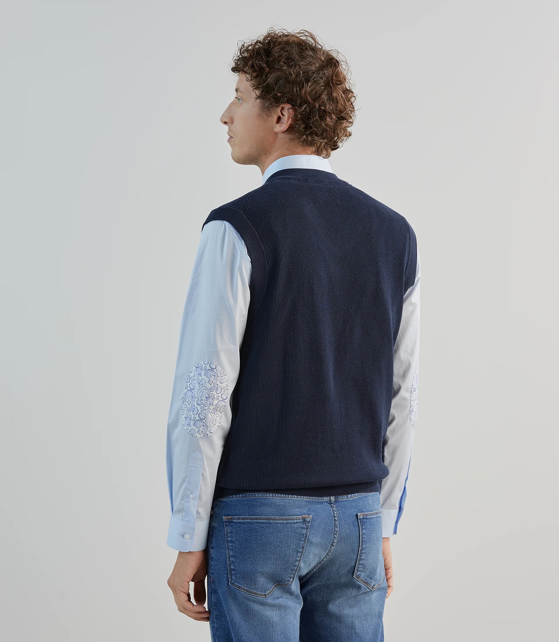 Pull sans manches en maille côtelée marine - IZAC