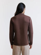 Brown open-collar long-sleeve polo shirt