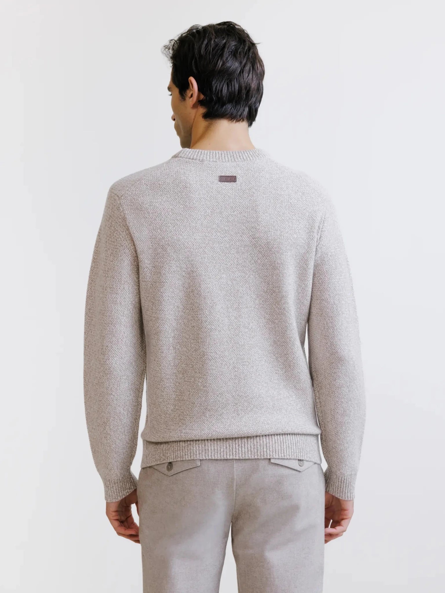 Pull col rond en laine beige - IZAC
