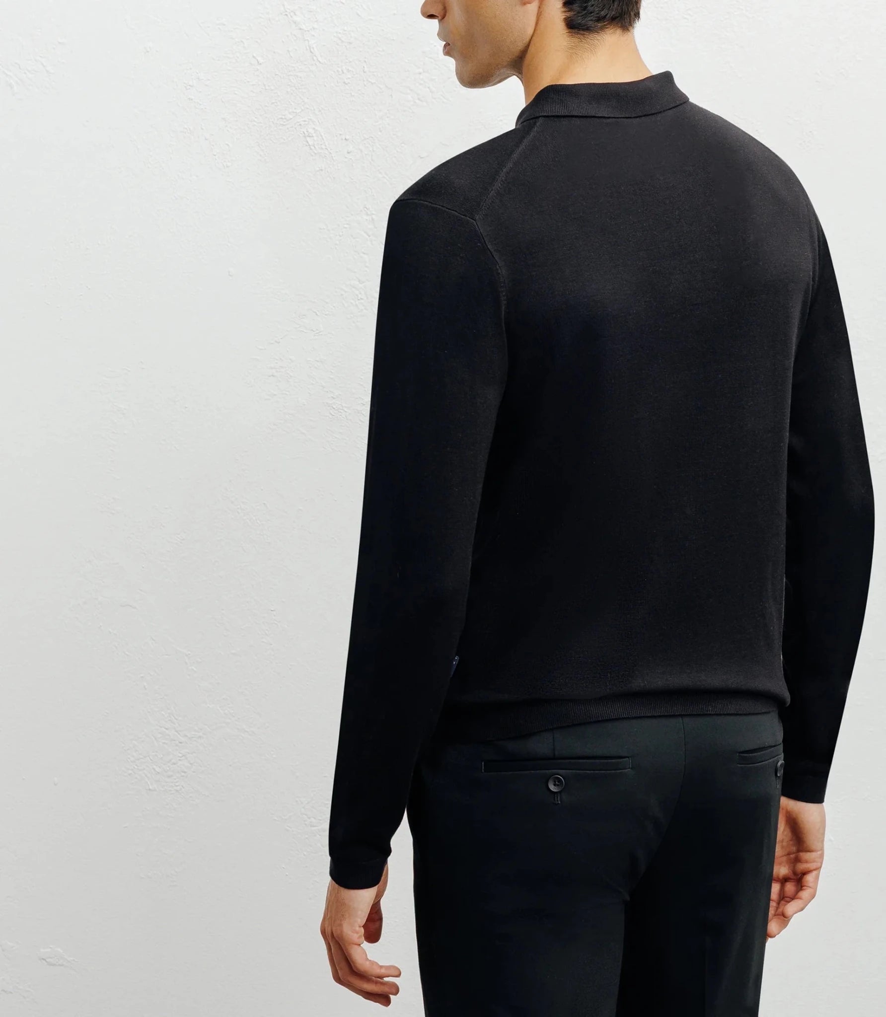 Pull col polo zippé en maille fine noir - IZAC