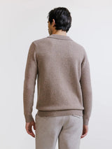 Pull en laine à col polo boutonné châtain - IZAC