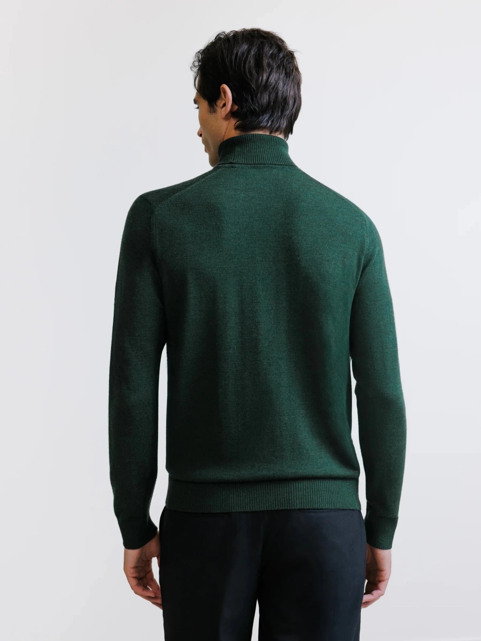 Pull col roulé en laine mérinos vert foncé - IZAC