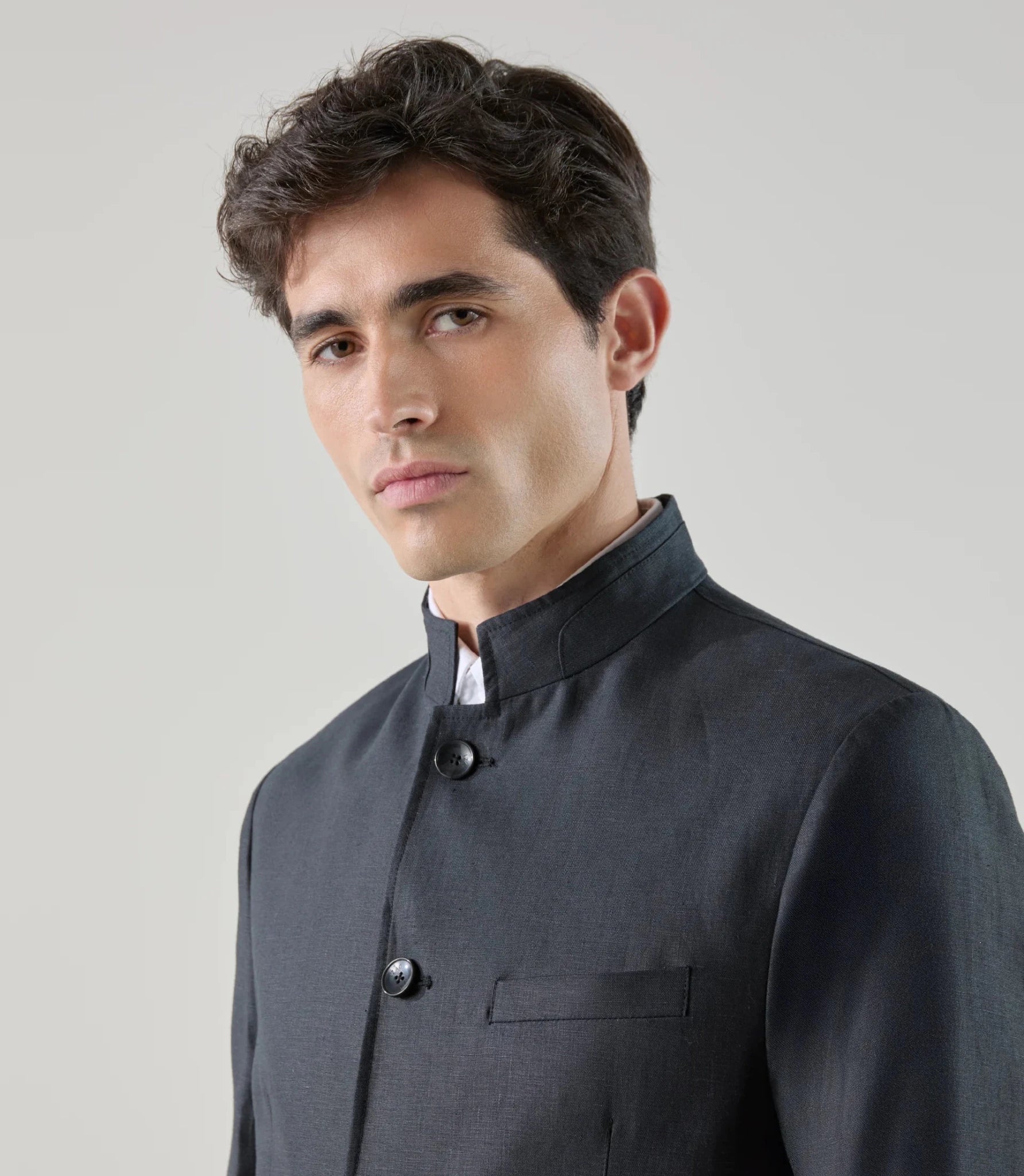Veste col mao 100% lin noir - IZAC