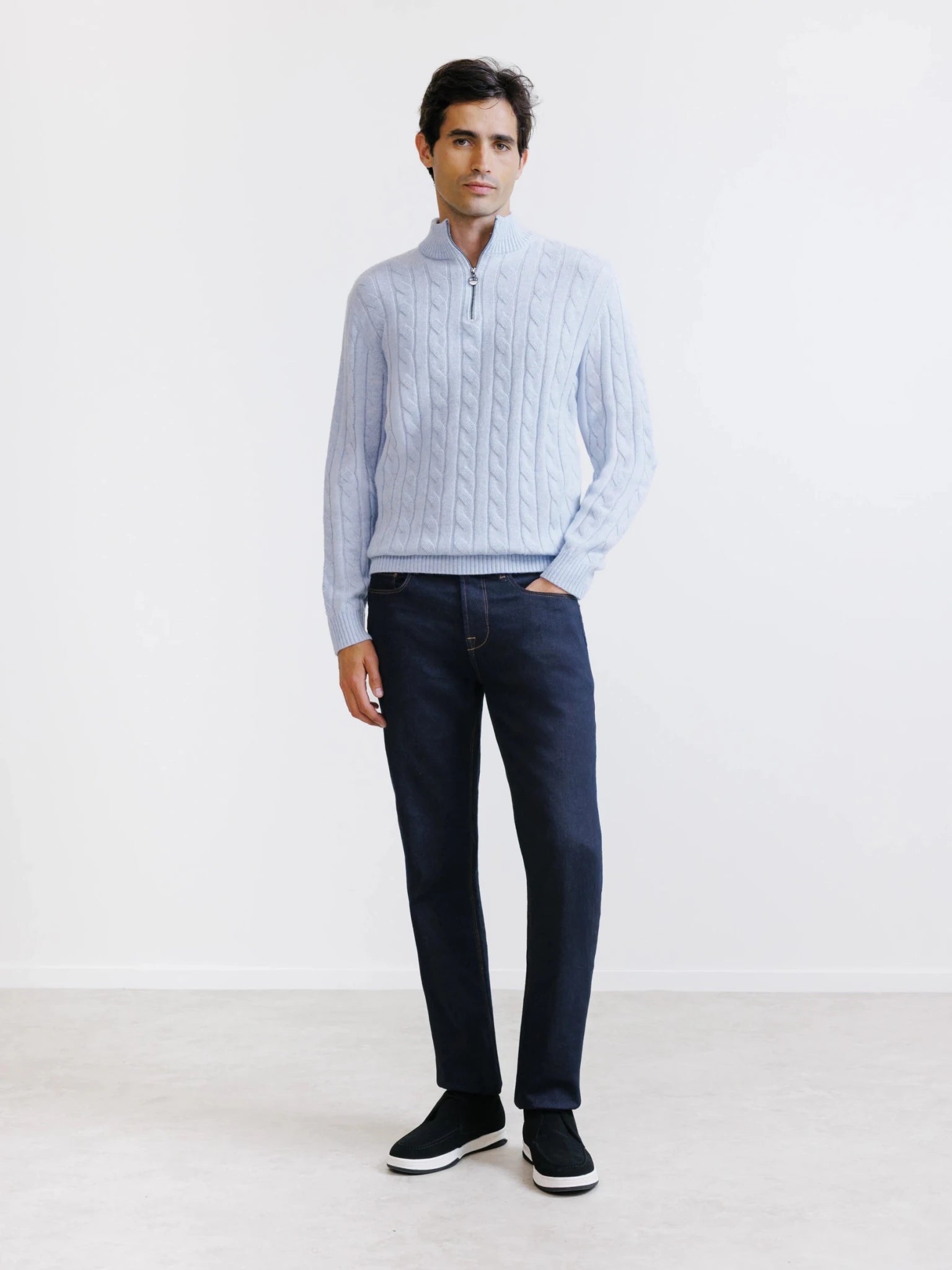 Pull col montant demi-zip bleu ciel - IZAC
