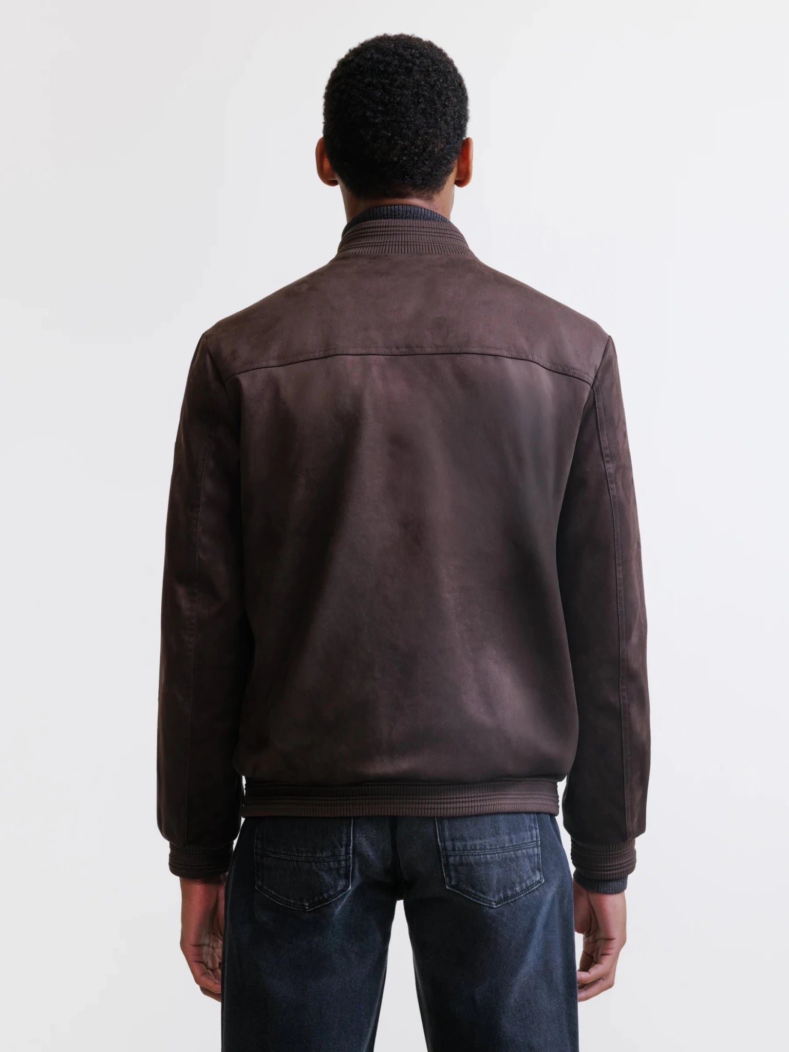 Blouson col montant en suède marron foncé - IZAC