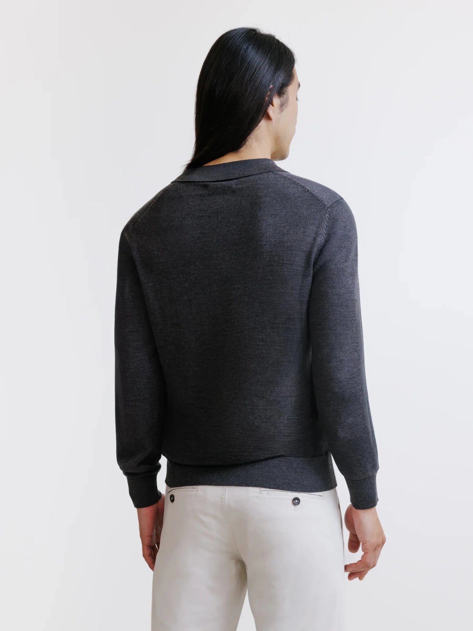 Pull col polo en laine mérinos réglisse - IZAC