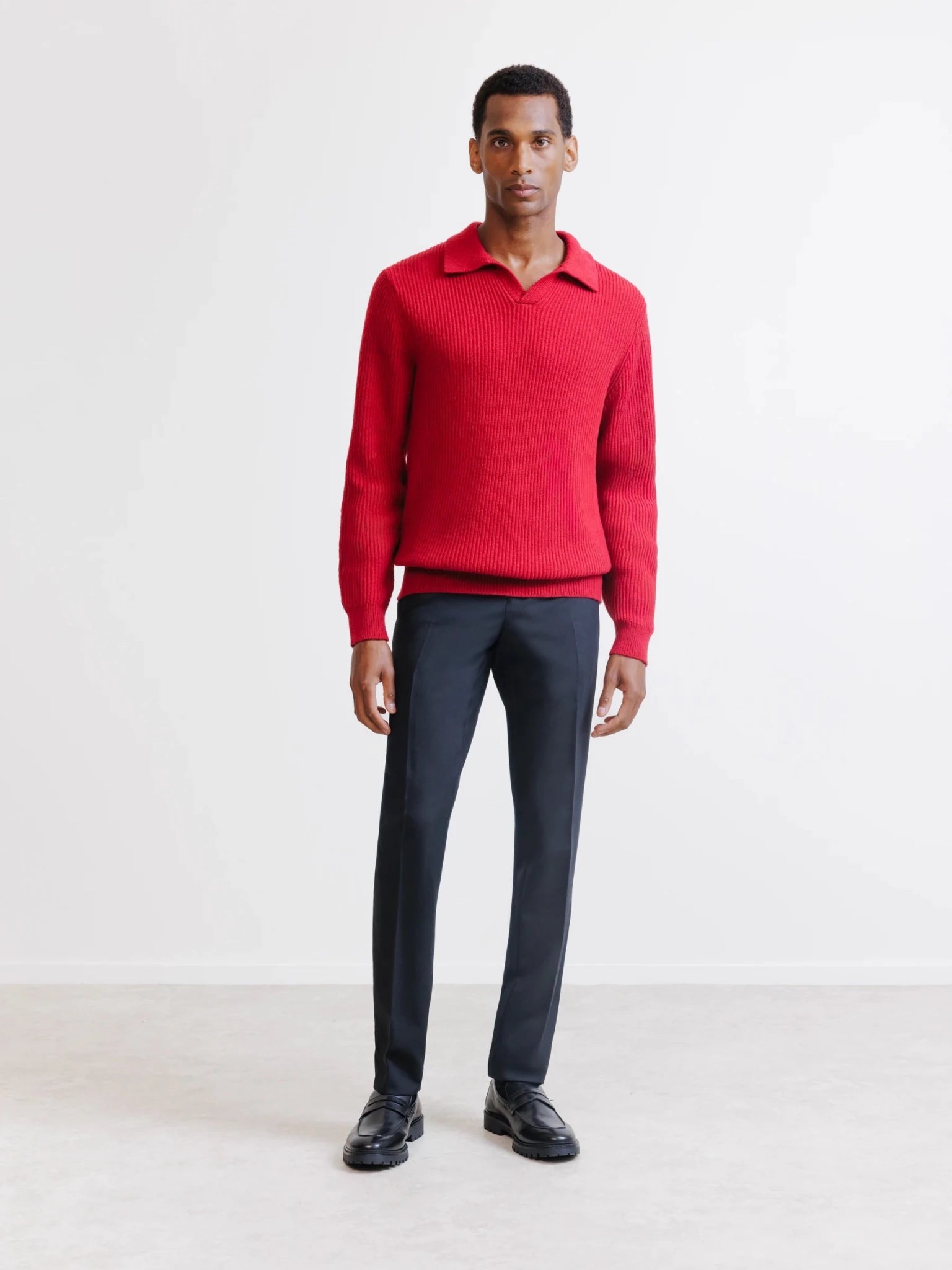 Pull à col polo ouvert rouge foncé - IZAC