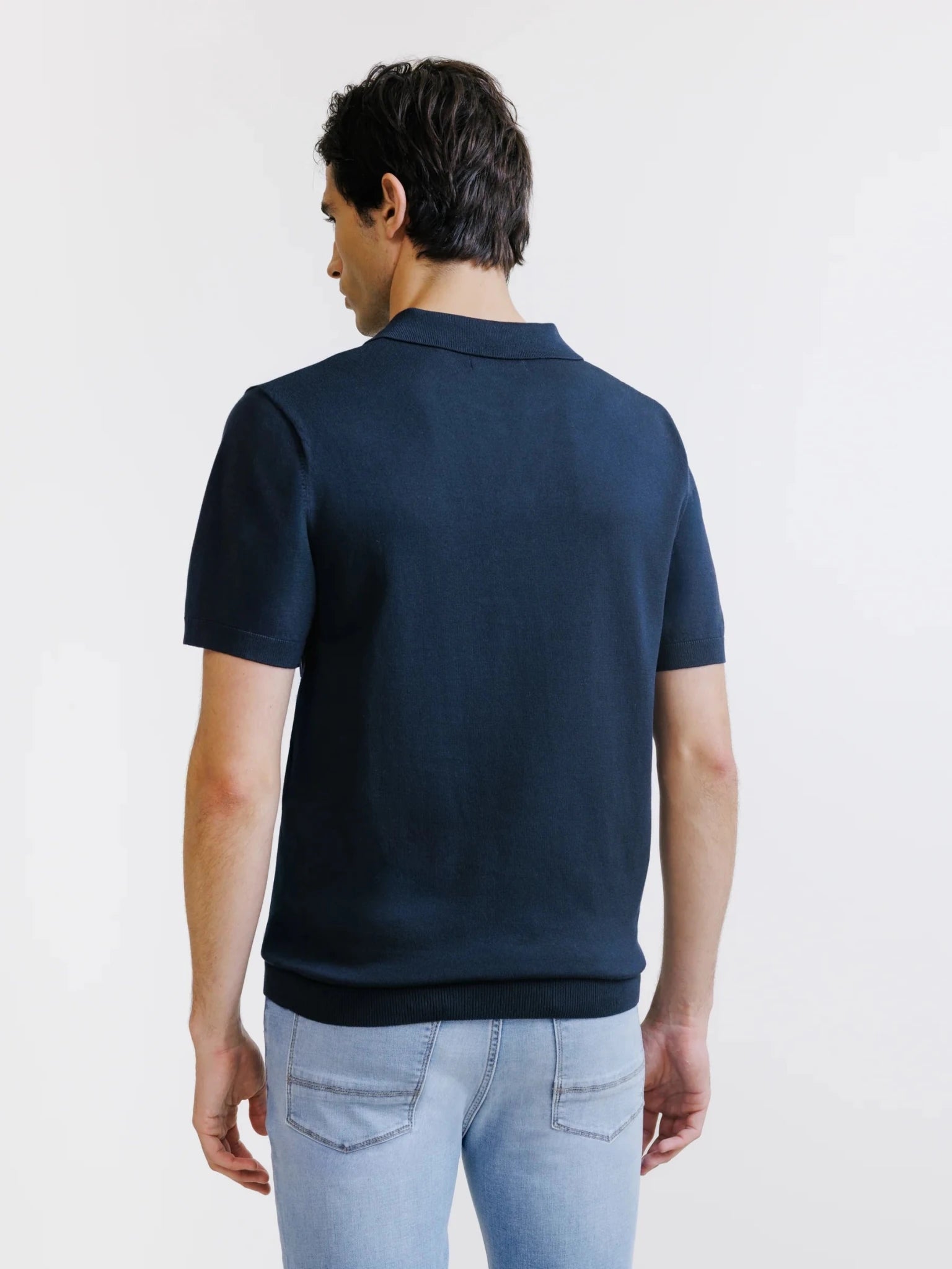 Polo col ouvert en maille marine - IZAC