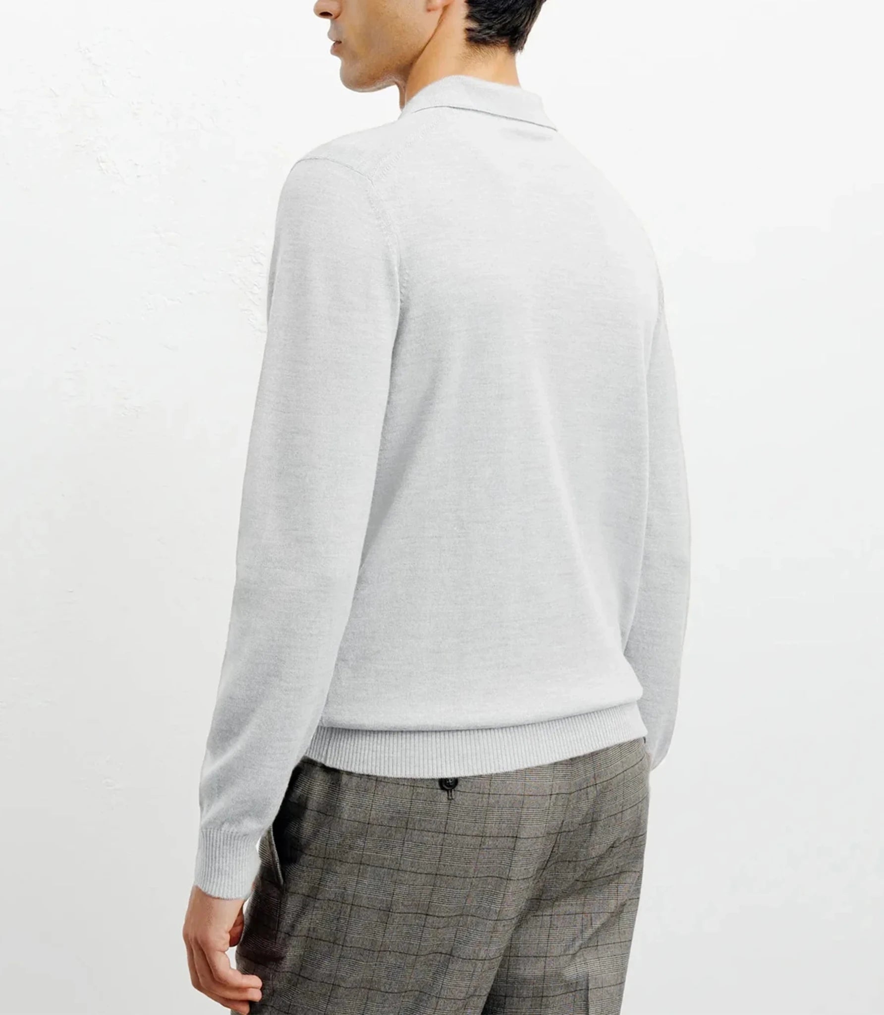 Pull col polo en laine mérinos gris - IZAC