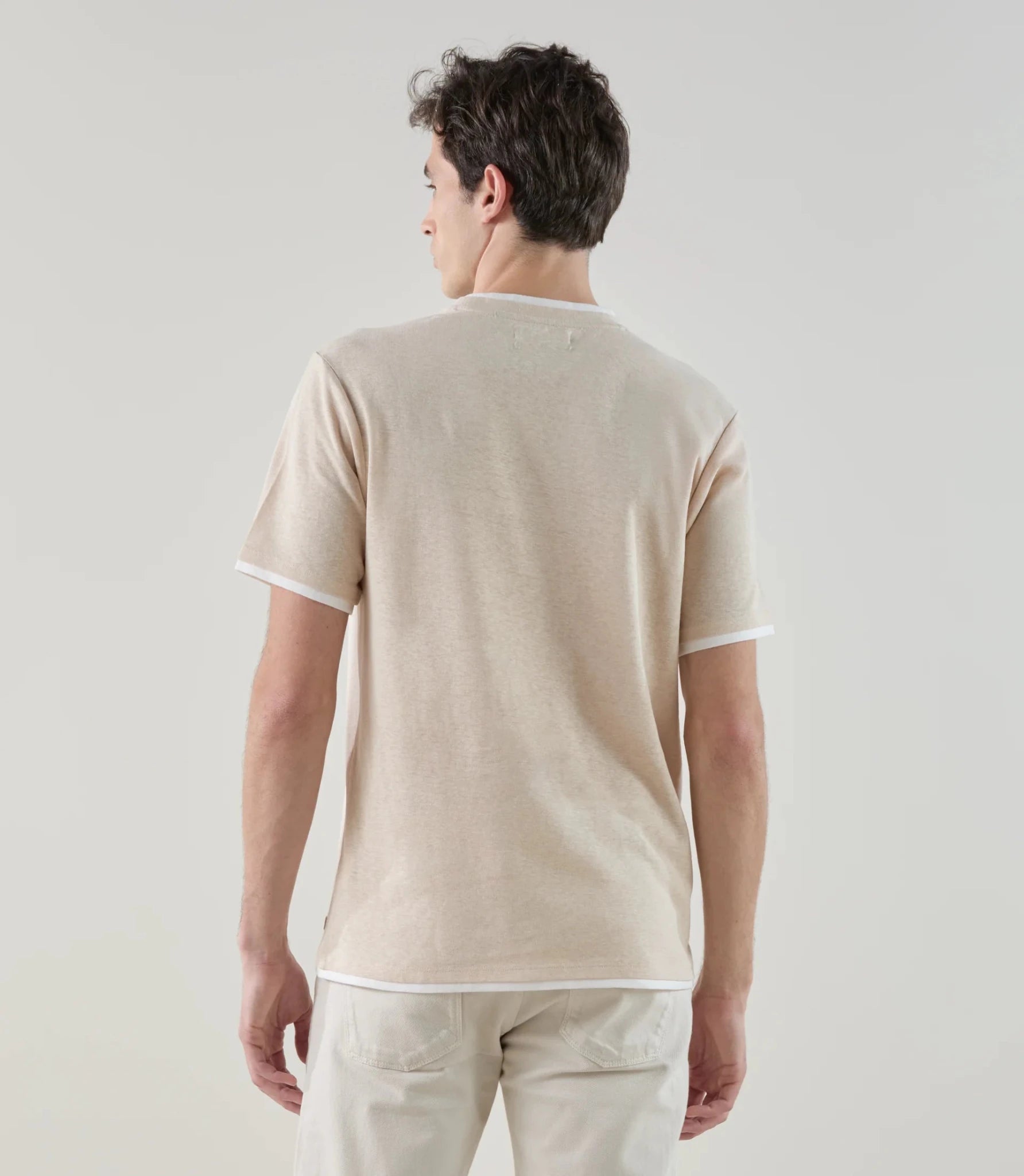 T-shirt à manches courtes double col beige - IZAC
